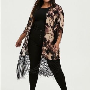 Torrid Black Tie Dye Fringe Kimono (Size 1X/2X)